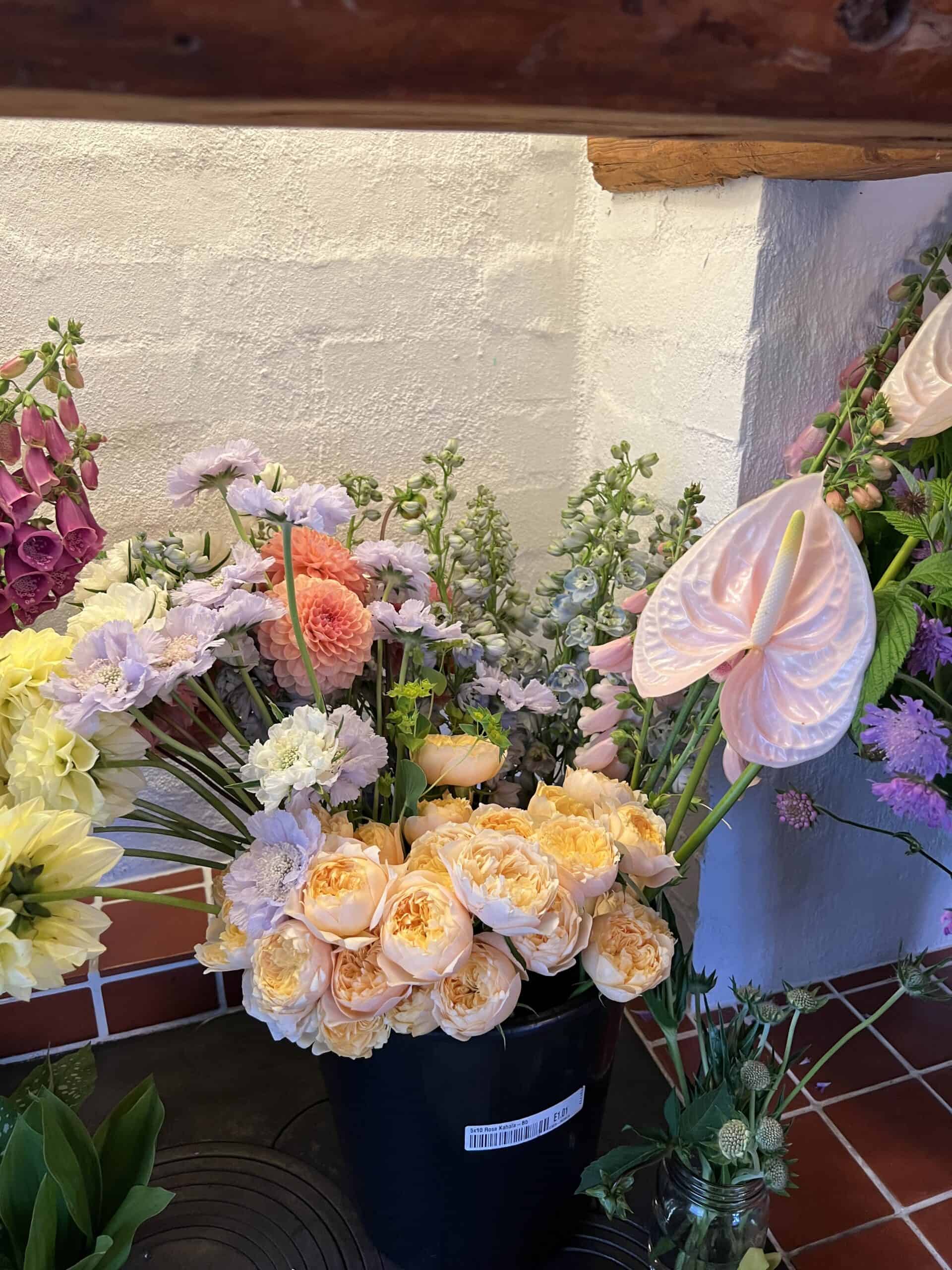 buckets of flowers